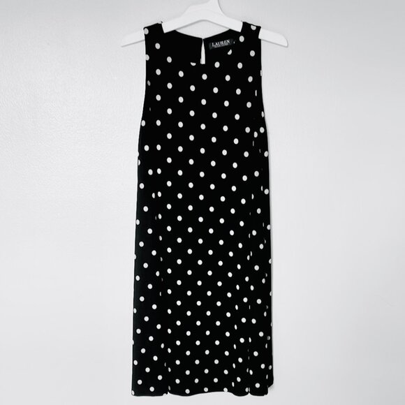 Lauren Ralf Lauren Black and White Polka Dot Sleeveless A-line Midi Dress Size 6 - Picture 8 of 10